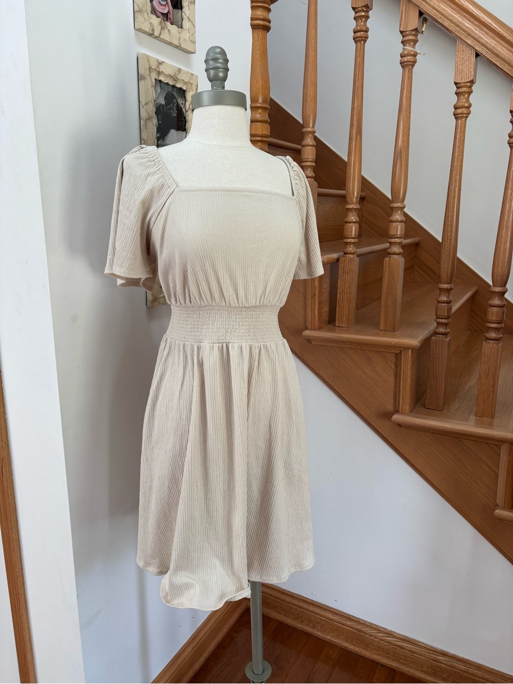 Old Navy Cream Square Neck Smocked Midi Dress